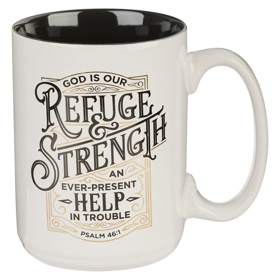 Refuge and Strength White Ceramic Coffee Mug - Pura Vida Books