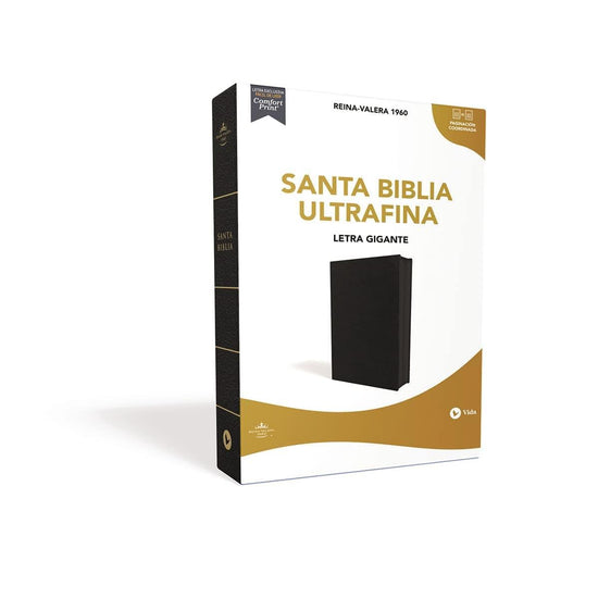 Reina Valera 1960 Santa Biblia Ultrafina, Letra Gigante, Piel Fabricada, Negro, con Cierre - Pura Vida Books