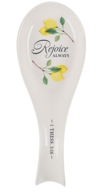 Rejoice Always White Lemon Ceramic Spoon Rest - 1 Tesalonicenses 5:16