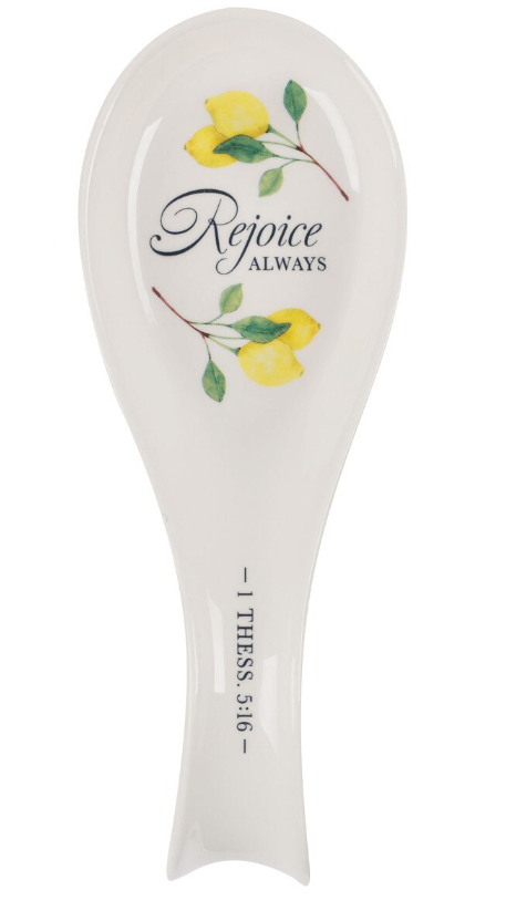 Rejoice Always White Lemon Ceramic Spoon Rest - 1 Tesalonicenses 5:16