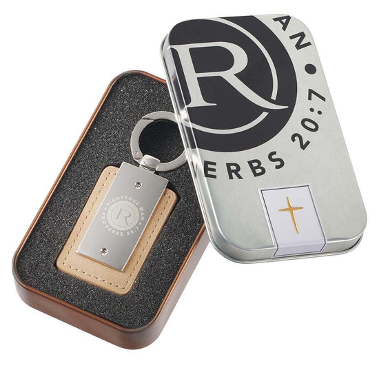 Righteous Man Key Ring in Tin - Proverbs 20:7 - Pura Vida Books