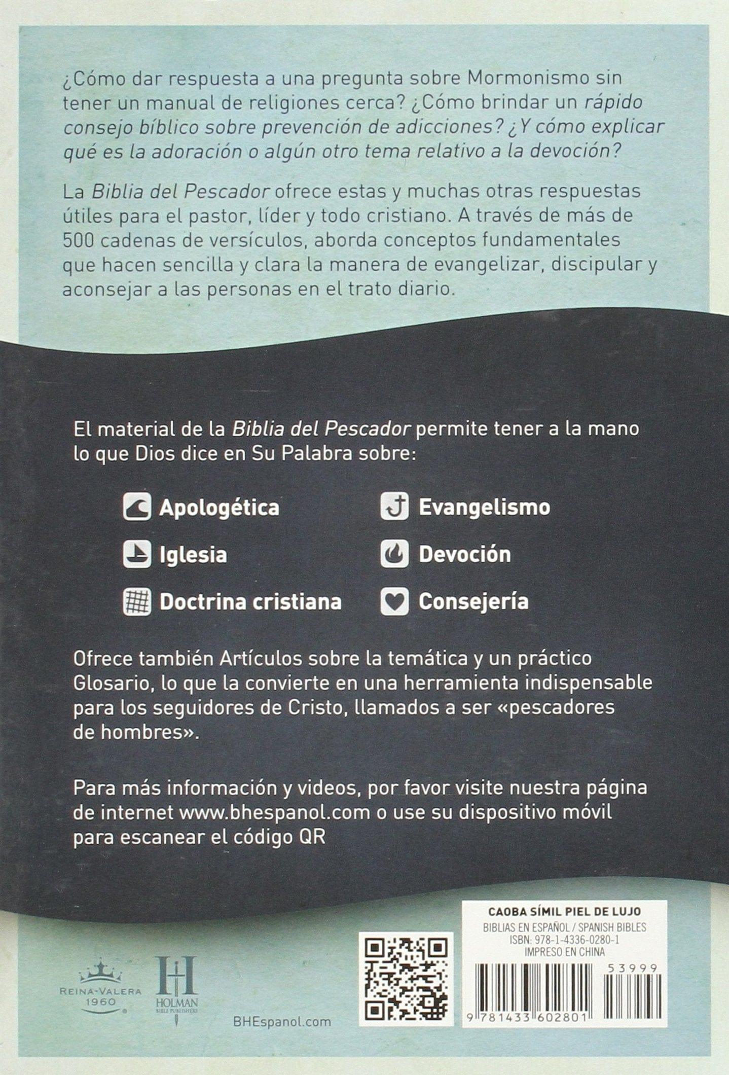 RVR 1960 Biblia del Pescador, caoba símil piel de lujo: Evangelismo Discipulado Ministerio - Pura Vida Books