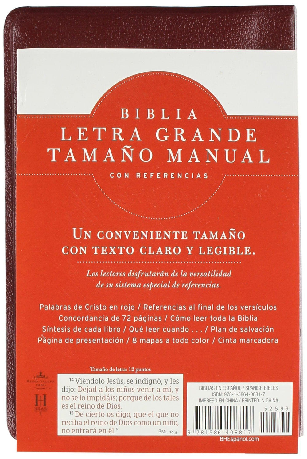 RVR 1960 Biblia Letra Grande Tamaño Manual, Borgoña Imitación piel - Pura Vida Books