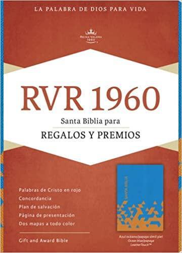 RVR 1960 Biblia para Regalos y Premios, azul océano/papaya símil piel - Pura Vida Books