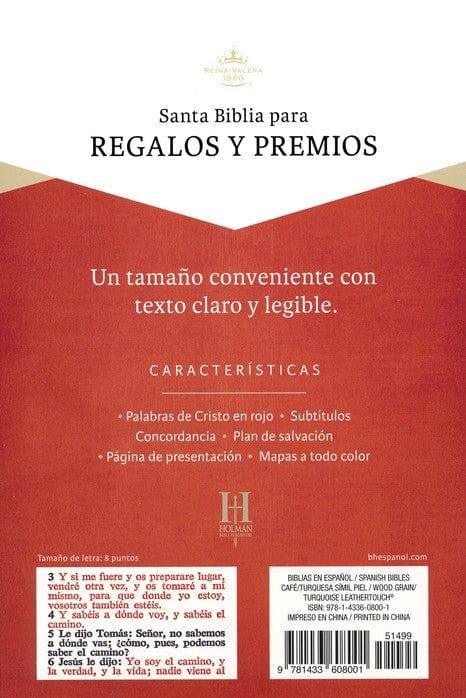 RVR 1960 Biblia p/Regalos y Premios, café y turquesa, Piel I. - Pura Vida Books