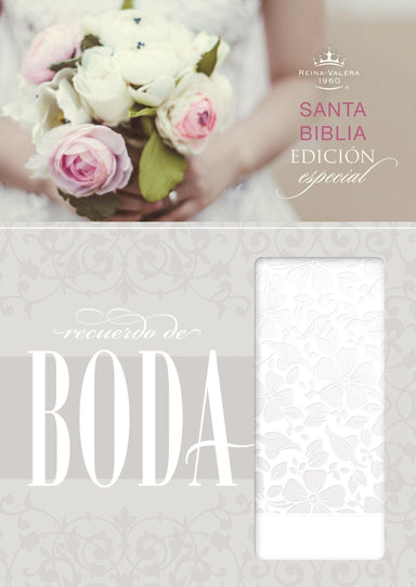 RVR 1960 Biblia Recuerdo de Boda, blanco floral símil piel - Pura Vida Books