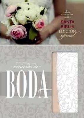 RVR 1960 Biblia Recuerdo de Boda, filigrana blanca/rosa palo símil piel - Pura Vida Books