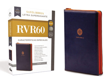 RVR60 Santa Biblia Letra Supergigante, Leathersoft c/Cierre, Azul - Pura Vida Books