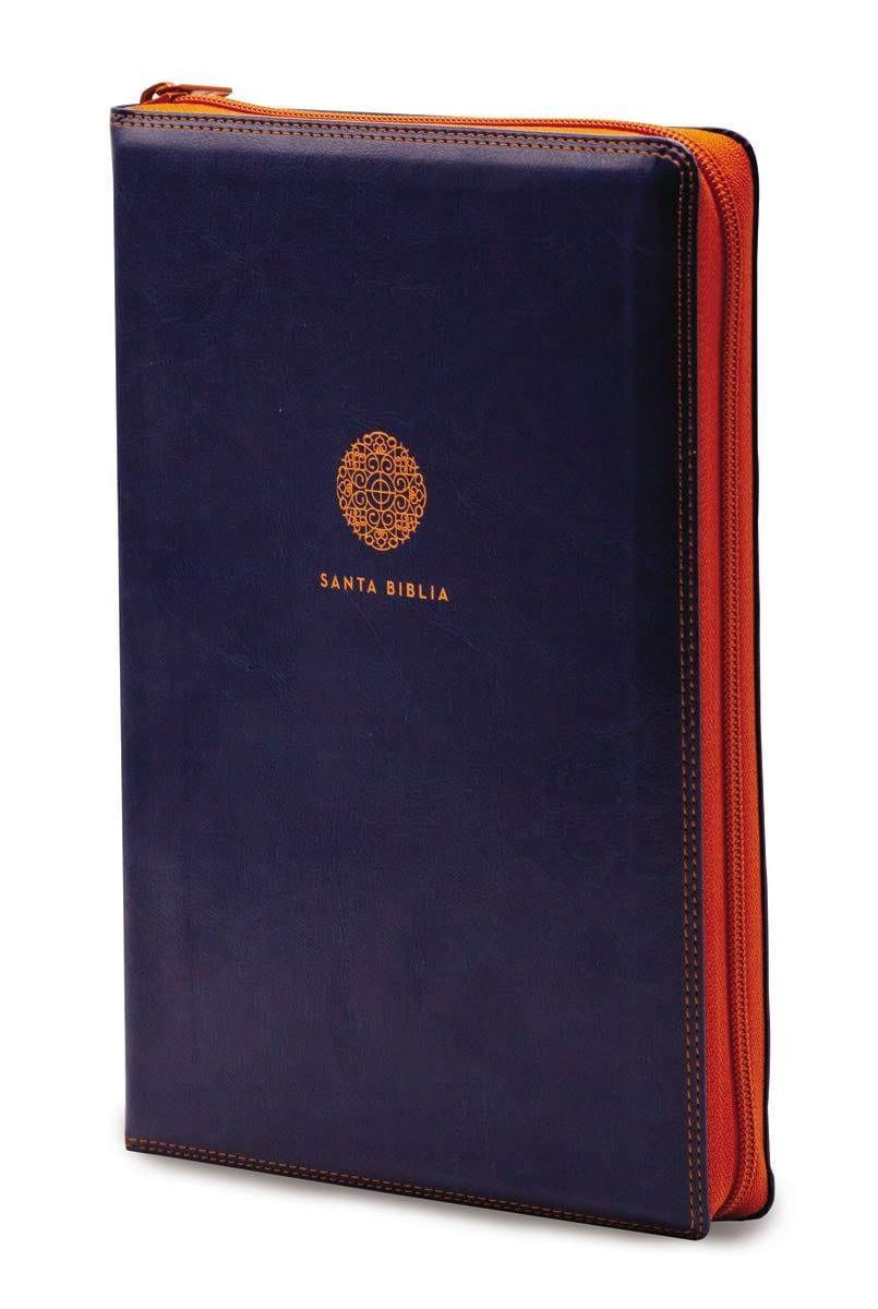 RVR60 Santa Biblia Letra Supergigante, Leathersoft c/Cierre, Azul - Pura Vida Books