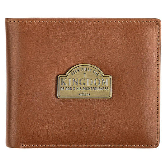 Seek First the Kingdom Saddle Tan Genuine Leather Wallet - Pura Vida Books