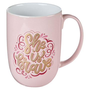 She is Brave Pink Ceramic Coffee Mug - Pura Vida Books