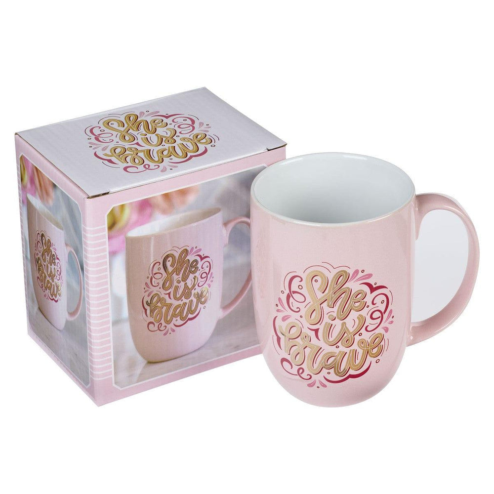 She is Brave Pink Ceramic Coffee Mug - Pura Vida Books