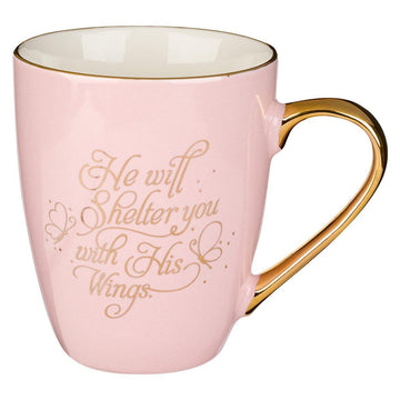 Shelter You Pink and Gold Ceramic Mug - Psalm 91:4 - Pura Vida Books