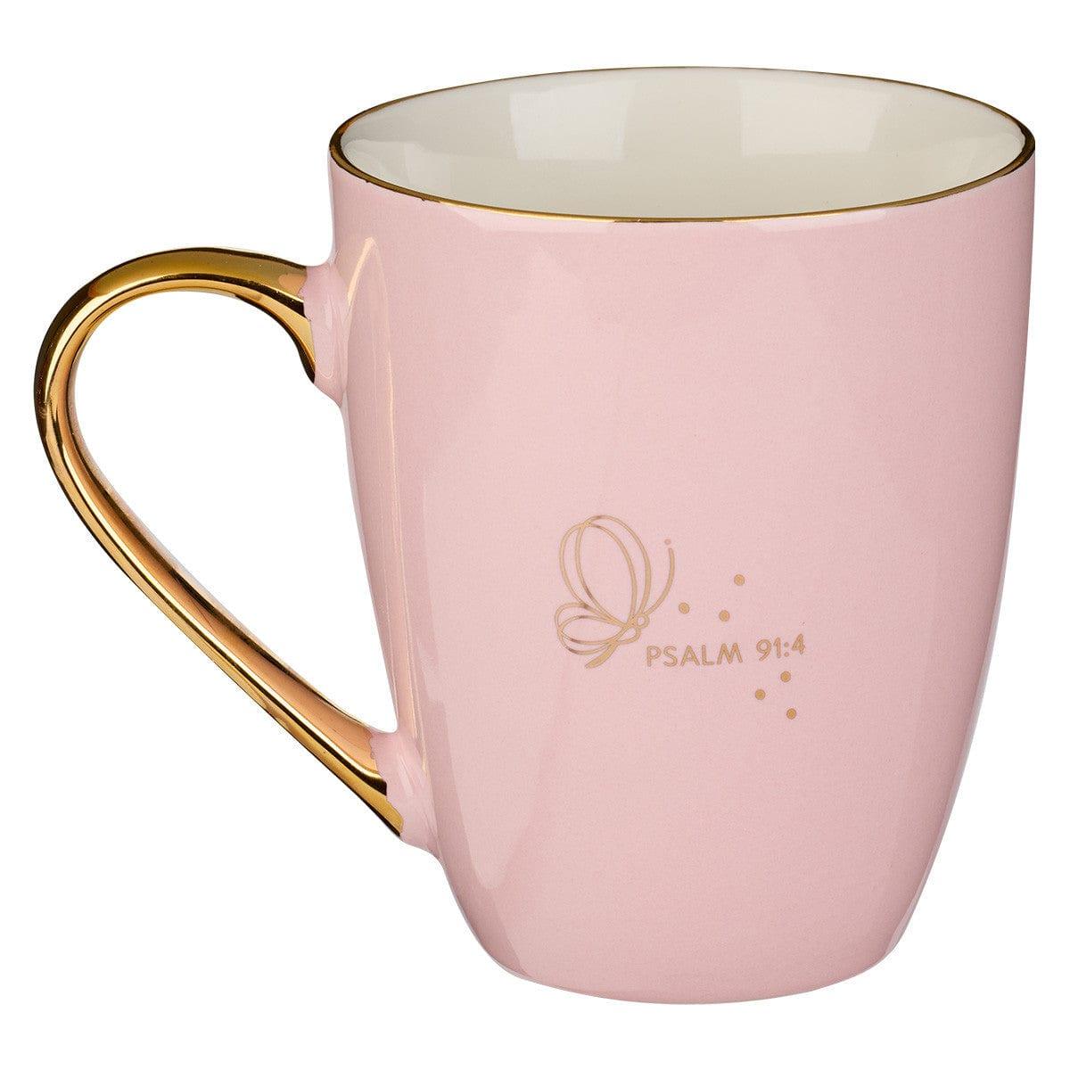 Shelter You Pink and Gold Ceramic Mug - Psalm 91:4 - Pura Vida Books