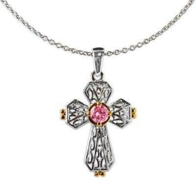 Silver Open Heart Cross with Gold and Pink Cubic Zirconia Necklace - Pura Vida Books