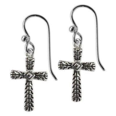 Silver with Black Outline Accents Cross Earrings - Pura Vida Books
