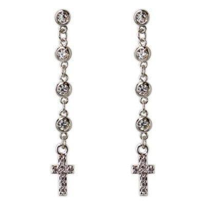 Small Cross with Cubic Zirconia Chain Drop Earrings - Pura Vida Books