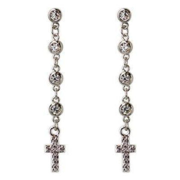 Small Cross with Cubic Zirconia Chain Drop Earrings - Pura Vida Books