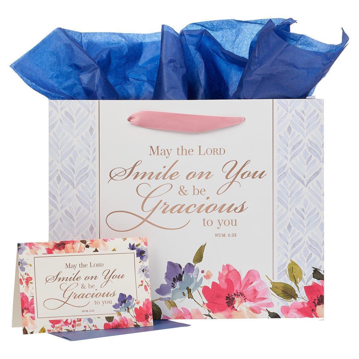Smile & Be Gracious to You Floral Large Landscape Gift Bag and Card Set - Numbers 6:25 - Pura Vida Books