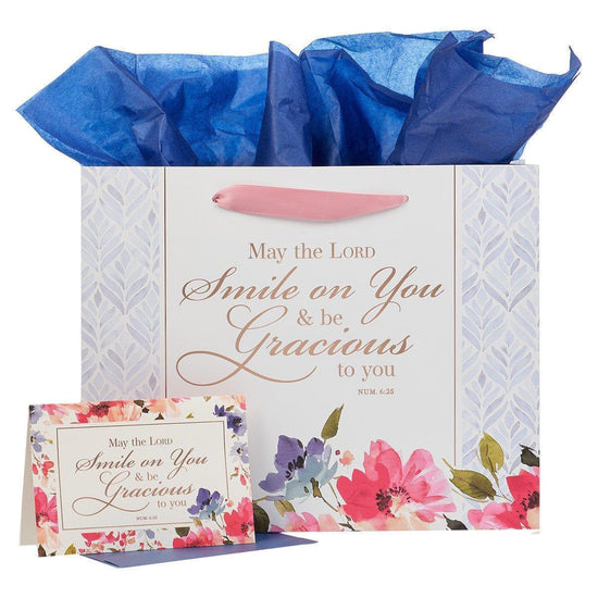 Smile & Be Gracious to You Floral Large Landscape Gift Bag and Card Set - Numbers 6:25 - Pura Vida Books