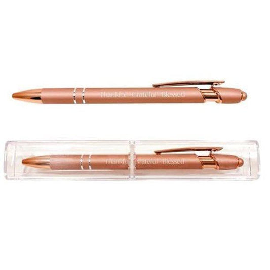 Soft Touch Gift Pen - Thankful Grateful Blessed - Rose Gold - Pura Vida Books