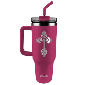 Stainless Steel Mug With Straw Filigree Cross - Pura Vida Books