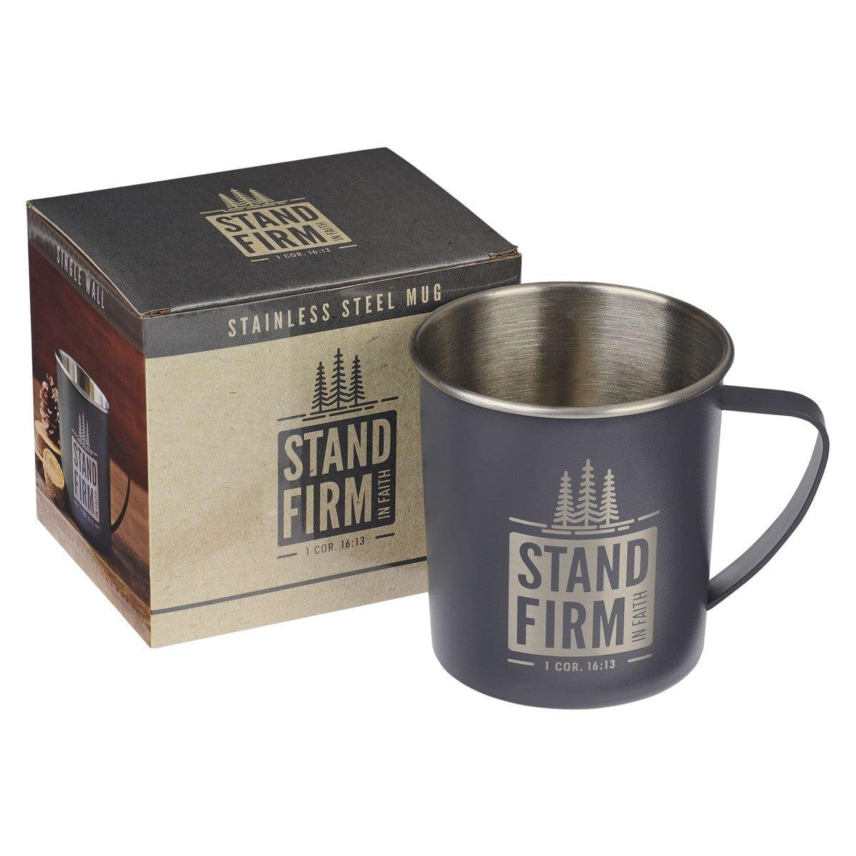 Stand Firm Anchor Gray Camp-style Stainless Steel Mug - 1 Corinthians 16:13 - Pura Vida Books