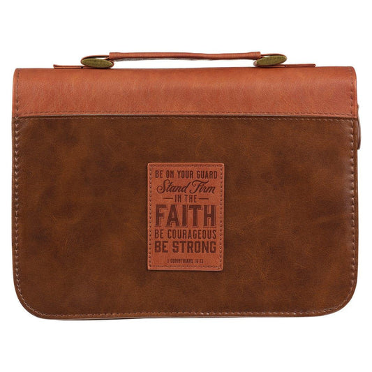 Stand Firm Two-tone Brown Faux Leather Classic Bible Cover - 1 Corinthians 16:13 - Pura Vida Books