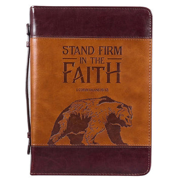 Stand Firm Two-tone Brown Faux Leather Classic Bible Cover - 1 Corinthians 16:13 - Pura Vida Books