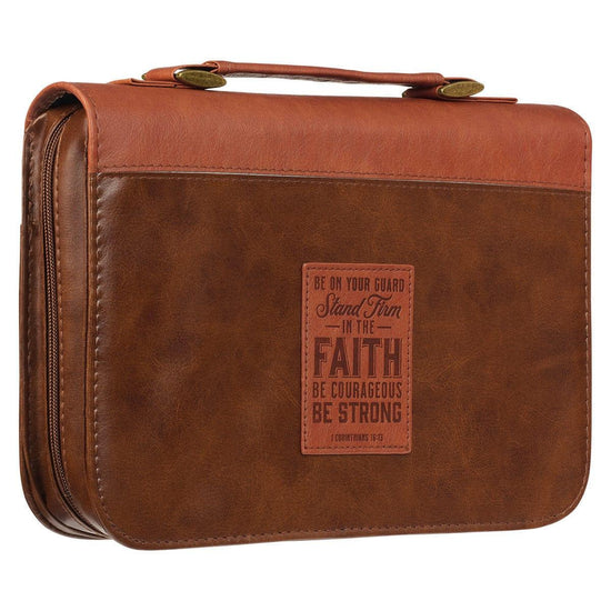 Stand Firm Two-tone Brown Faux Leather Classic Bible Cover - 1 Corinthians 16:13 - Pura Vida Books