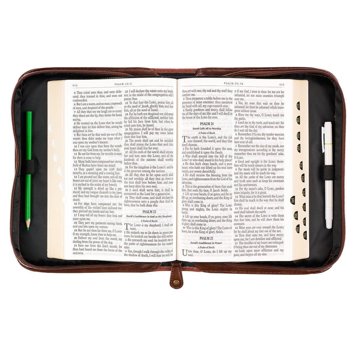 Stand Firm Two-tone Brown Faux Leather Classic Bible Cover - 1 Corinthians 16:13 - Pura Vida Books