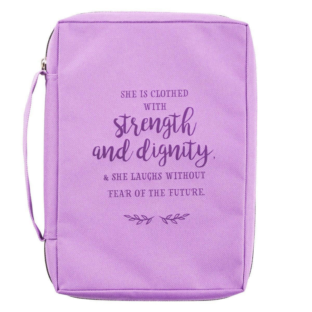 Strength and Dignity Lavender Poly-Canvas Bible Cover - Proverbs 31:25 - Pura Vida Books
