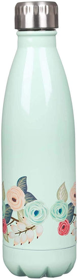 Strength & Dignity Mint Floral Stainless Steel Water Bottle - Proverbs 31:25 - Pura Vida Books