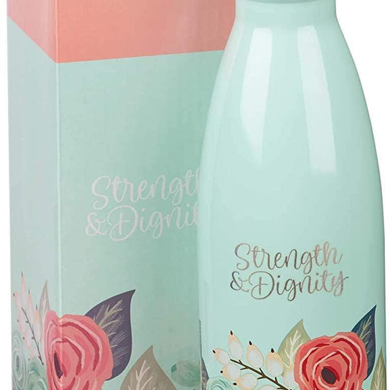 Strength & Dignity Mint Floral Stainless Steel Water Bottle - Proverbs 31:25 - Pura Vida Books