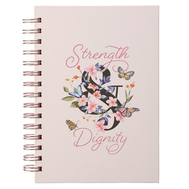 Strength & Dignity Pink Butterfly Garden Large Wirebound Journal - Proverbs 31:25 - Pura Vida Books