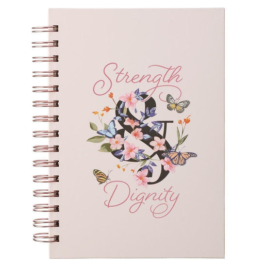 Strength & Dignity Pink Butterfly Garden Large Wirebound Journal - Proverbs 31:25 - Pura Vida Books