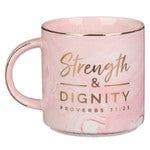 Strength and Dignity Pink Marbled Ceramic Coffee Mug - Pura Vida Books
