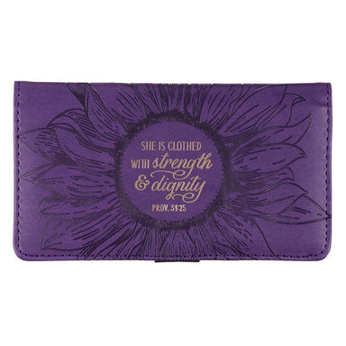 Strength and Dignity Purple Faux Leather Checkbook Cover - Proverbs 31:25 - Pura Vida Books