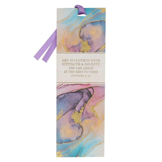 Strength & Dignity Purple Marbled Premium Bookmark - Proverbs 31:25 - Pura Vida Books