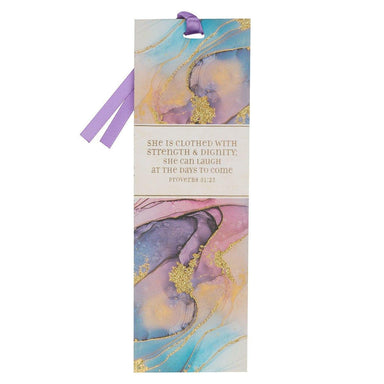 Strength & Dignity Purple Marbled Premium Bookmark - Proverbs 31:25 - Pura Vida Books