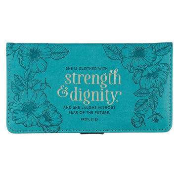 Strength & Dignity Teal Faux Leather Checkbook Cover - Proverbs 31:25 - Pura Vida Books