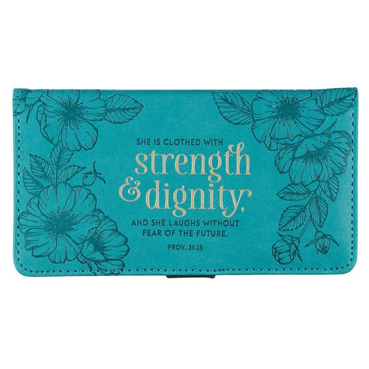 Strength & Dignity Teal Faux Leather Checkbook Cover - Proverbs 31:25 - Pura Vida Books