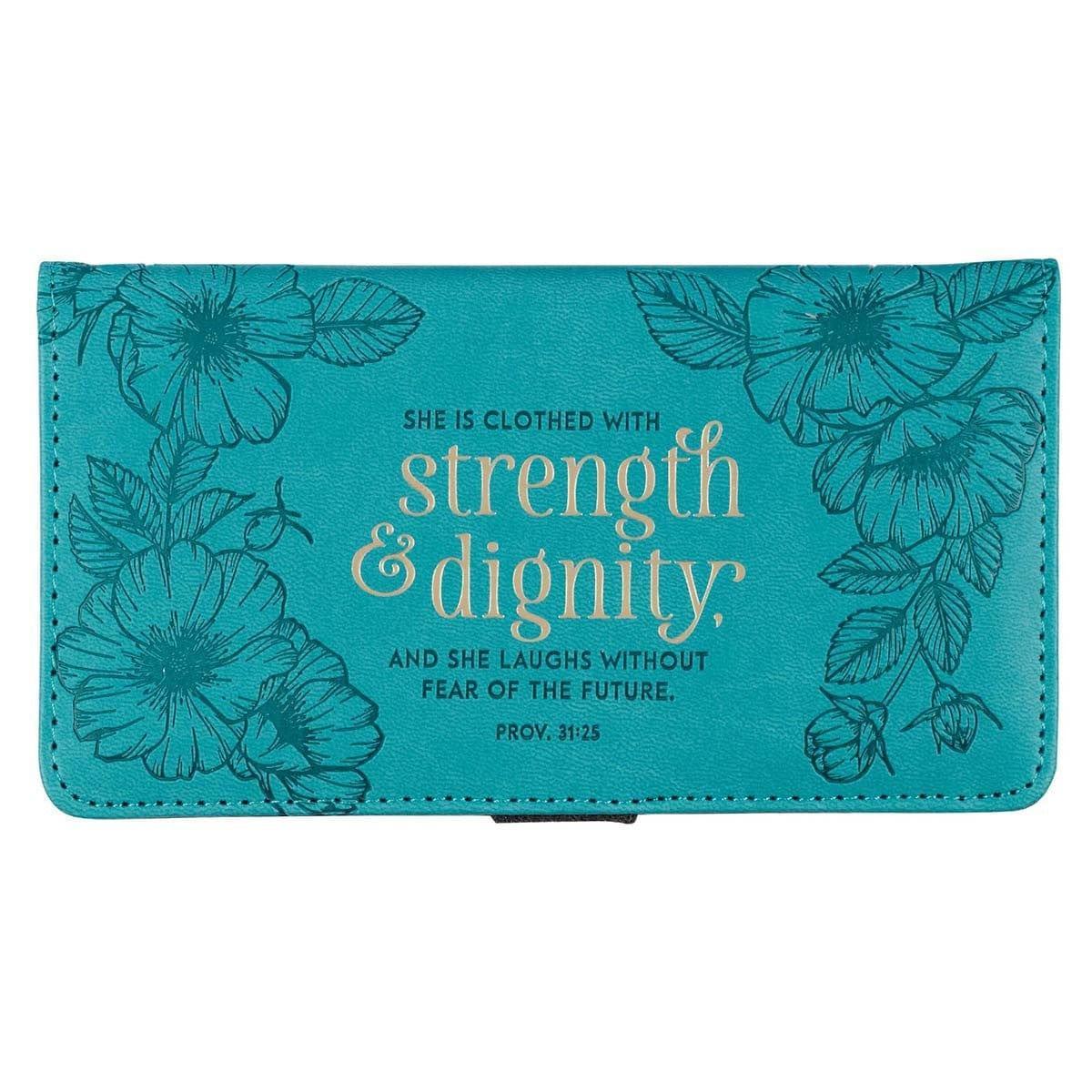 Strength & Dignity Teal Faux Leather Checkbook Cover - Proverbs 31:25 - Pura Vida Books