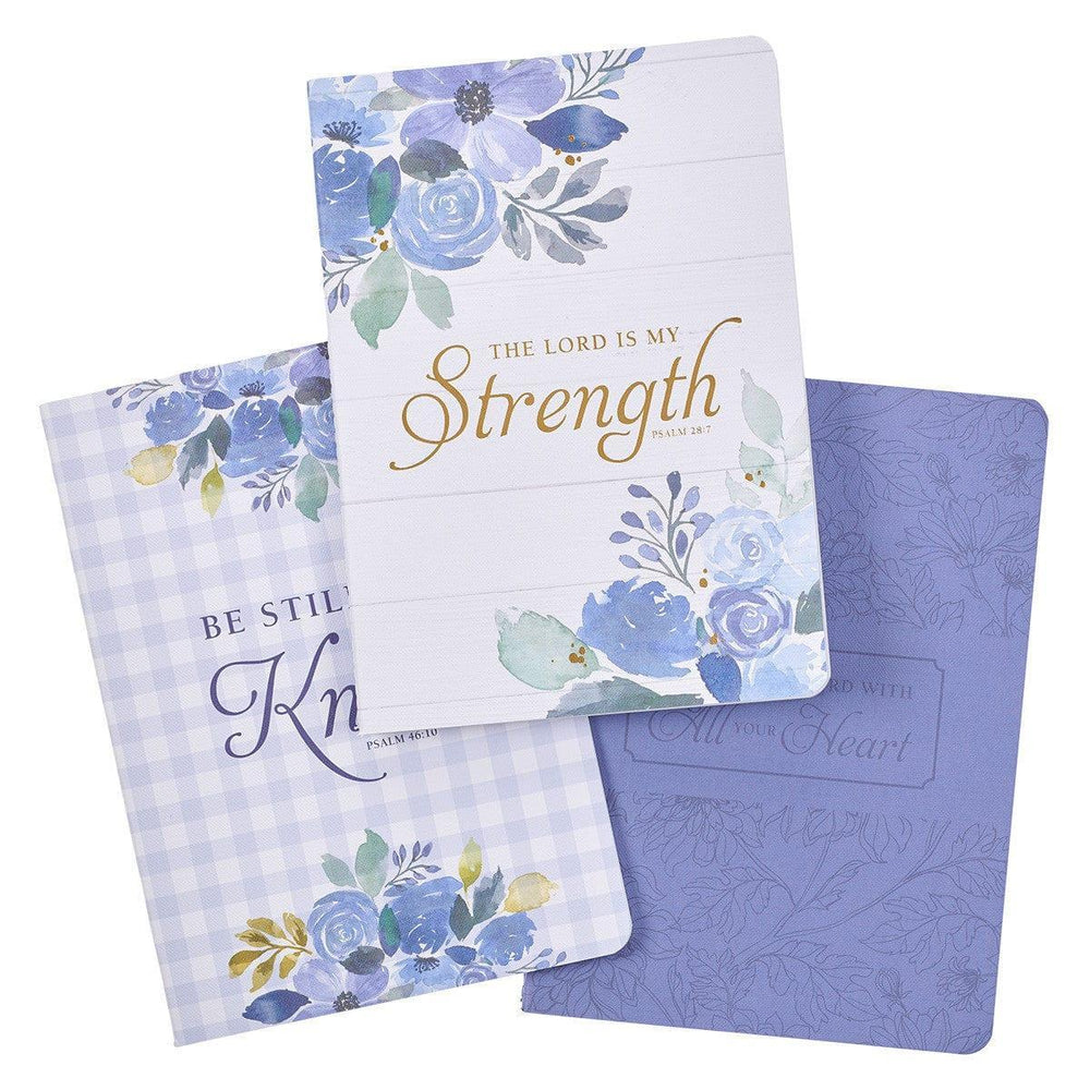 Strength Blue Floral Large Notebook Set -Psalm 28:7 - Pura Vida Books