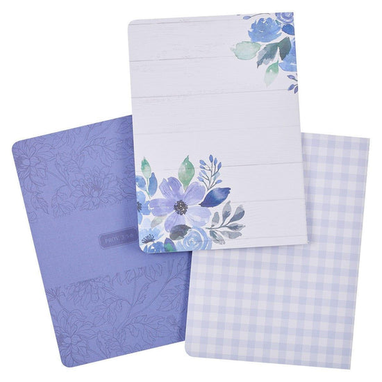 Strength Blue Floral Large Notebook Set -Psalm 28:7 - Pura Vida Books