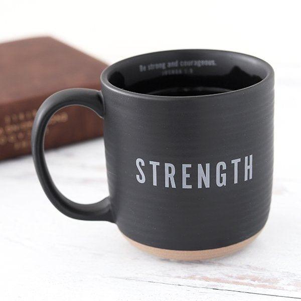 Strength, Joshua 1:9, Ceramic Mug, Textured, Black - Pura Vida Books