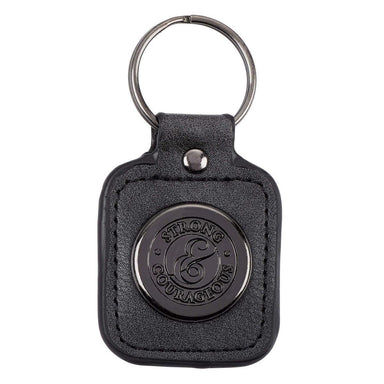 Strong and Courageous Black Faux Leather Key Ring in Tin - Joshua 1:9 - Pura Vida Books