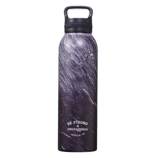 Strong & Courageous Black Stone Stainless Steel Water Bottle - Joshua 1:9 - Pura Vida Books