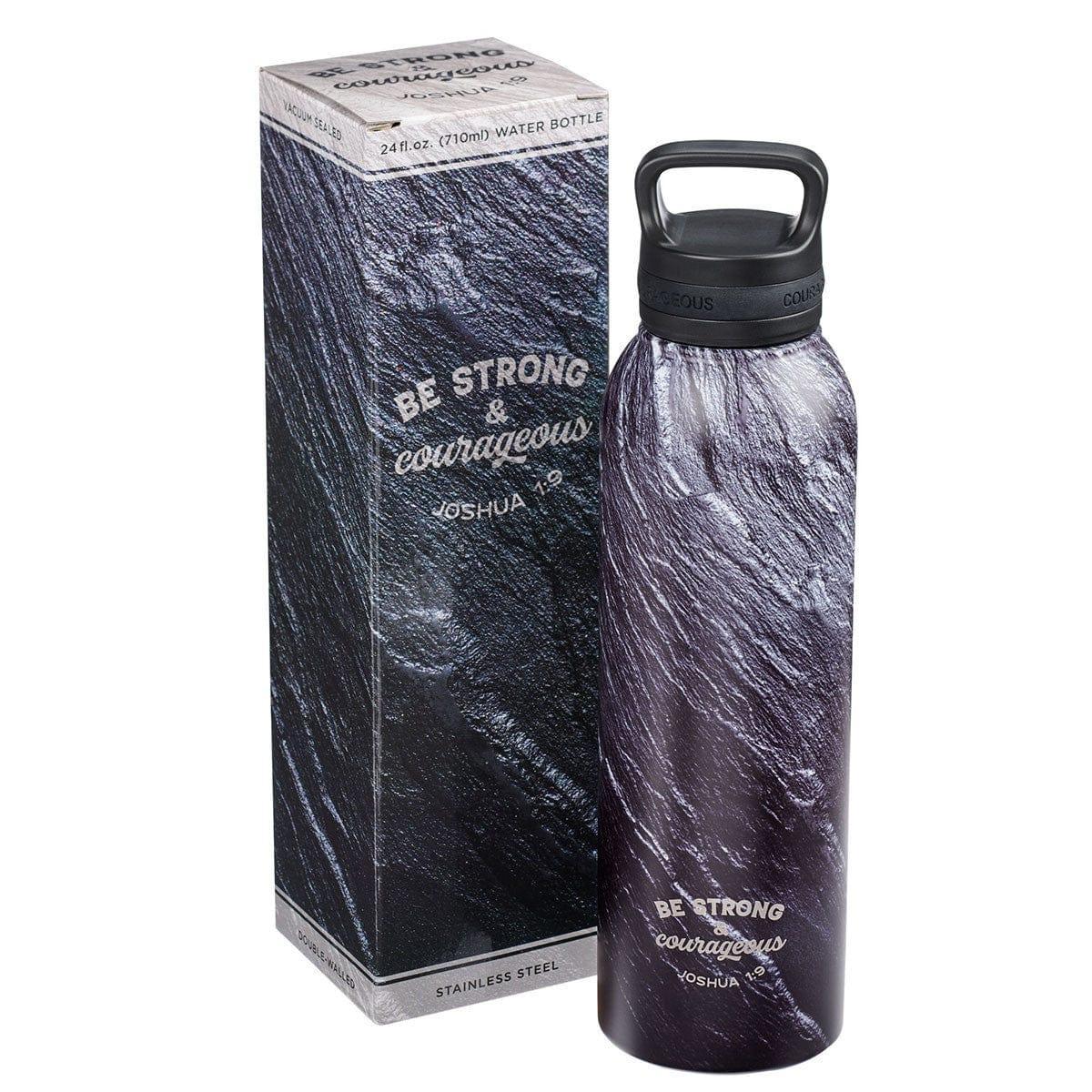 Strong & Courageous Black Stone Stainless Steel Water Bottle - Joshua 1:9 - Pura Vida Books