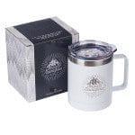 Strong & Courageous White Camp Style Stainless Steel Mug - Joshua 1:9 - Pura Vida Books